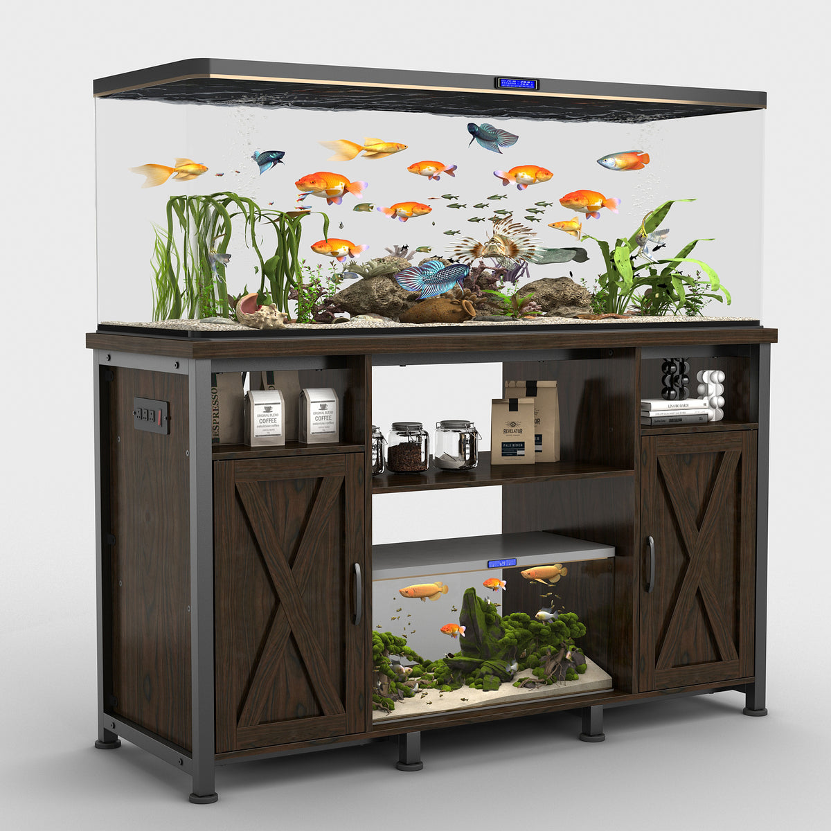 50-75 Gallon Aquarium Tank Stand with Power Outlets and Cabinet for Fi –