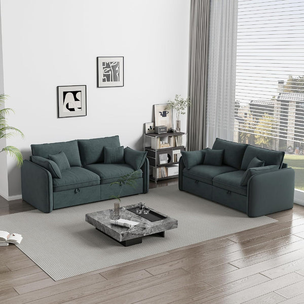 Akaber Modular Sectional Sofa, 75 Inch Loveseat Couches with Movable Storage Ottoman, 25 Inch Deep Seat, Cloud Couches for Living Room, Grayish Green