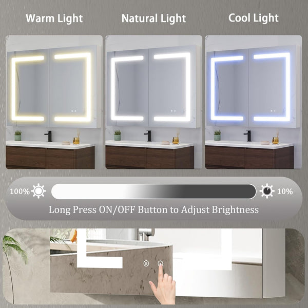 Medicine Cabinet with LED Mirror for Bathroom, 30''x36'' Aluminum, Wall Mounted Surface led Medicine Cabinet, Defog, Stepless Dimming, 3 Color Change, 2 Outlets, 2USB