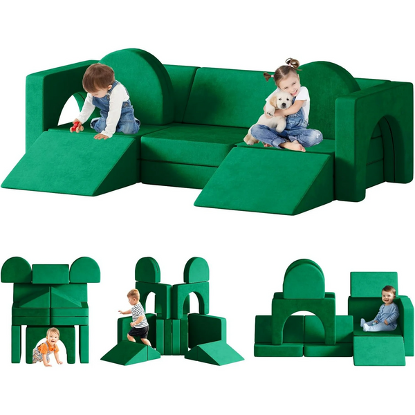 Modular Kids Play Couch 13pcs, Kids Sofa with Climbing Slope, Toddler Couch Kids Couch for Fortplay Bedroom and Playroom, Toddler Couches Fold Out for Boys and Girls, Convertible Foam Couch for Kids
