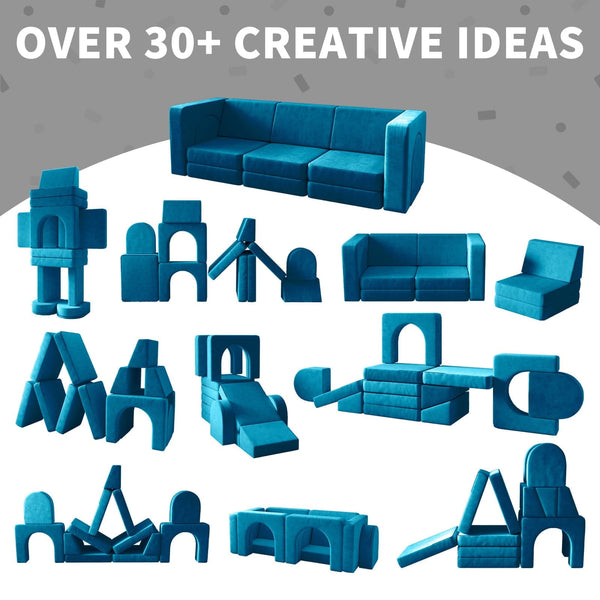 Wanan Kids Couch 13PCS, Modular Kids Play Couch for Playroom Bedroom, 13 in 1 Multifunctional Kid Sofa for Playing, Creativing, Sleeping, Indoor Toddler Couches for Boys and Girls
