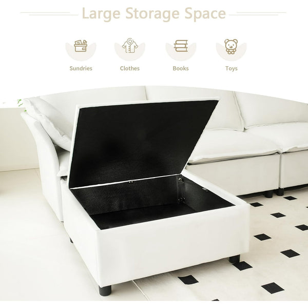 Akaber 100" U-Shaped Cloud Sectional Sofa, Modular Velvet Convertible Sofa Bed with Storage,Plush Living Room Couch (White)