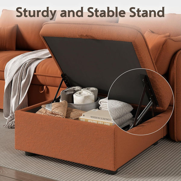 Akaber Modular Sectional Sofa, 107 Inch U Shaped Couch with Movable Storage Ottoman, 25 Inch Deep Seat, Cloud Couches for Living Room, Orange