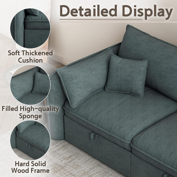 Akaber Modular Sectional Sofa, 75 Inch Loveseat Couches with Movable Storage Ottoman, 25 Inch Deep Seat, Cloud Couches for Living Room, Grayish Green