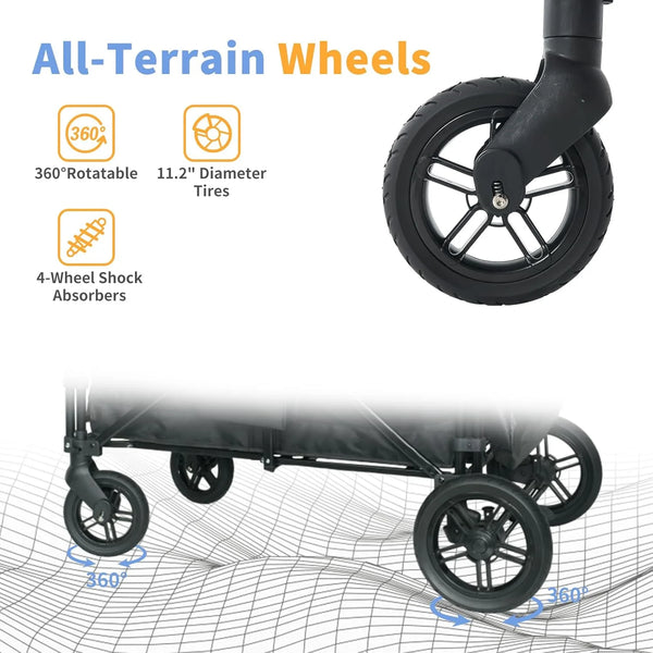 Wagon Stroller for 4 Kids, Linor Stroller Wagon 4 Seater Featuring Convertible High Seat, 5-Point Harnesses and Adjustable Canopy, Foldable Double Push Bar Baby Wagon for Camping