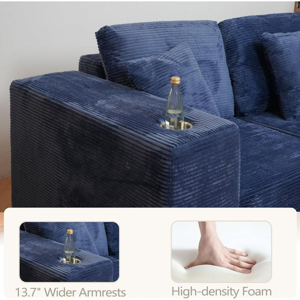 Akaber 130" Modular Sectional Sofa with L-Shape Chaise, 4-Seater Comfy Cloud Couch with Movable Ottoman, Deep Seat Couches for Living Room with Throw Pillows, Lake Blue