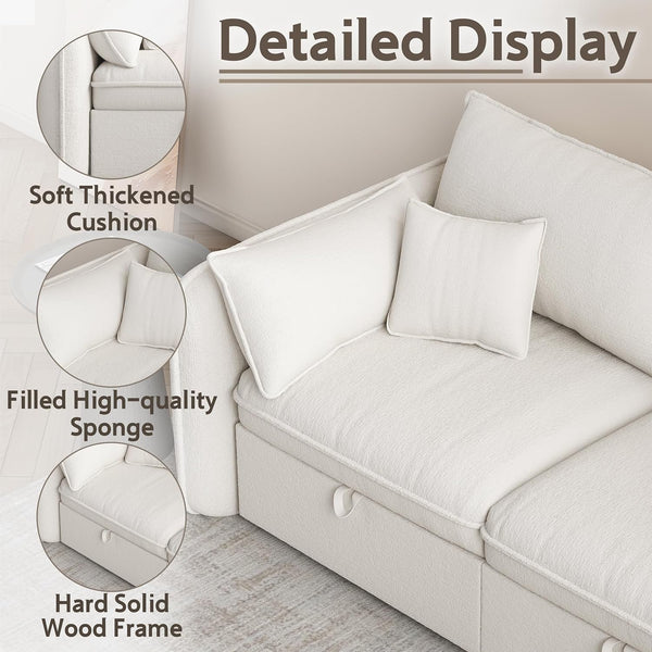 Akaber Modular Sectional Sofa, 107 Inch U Shaped Couch with Movable Storage Ottoman, 25 Inch Deep Seat, Cloud Couches for Living Room, Beige