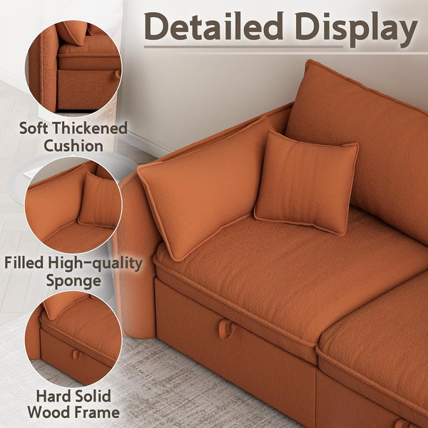 Akaber Modular Sectional Sofa, 107 Inch U Shaped Couch with Movable Storage Ottoman, 25 Inch Deep Seat, Cloud Couches for Living Room, Orange