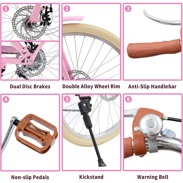 DEYGIA Kids Bike, 20 Inch 7-Speed Retro Cruiser Girl Bike, Kids Bicycles for Ages 6-15 Girls Youth with Rattan Basket, Dual-Disc Brake Carbon Steel Frame Lightweight Bicycle, Easy Assembly