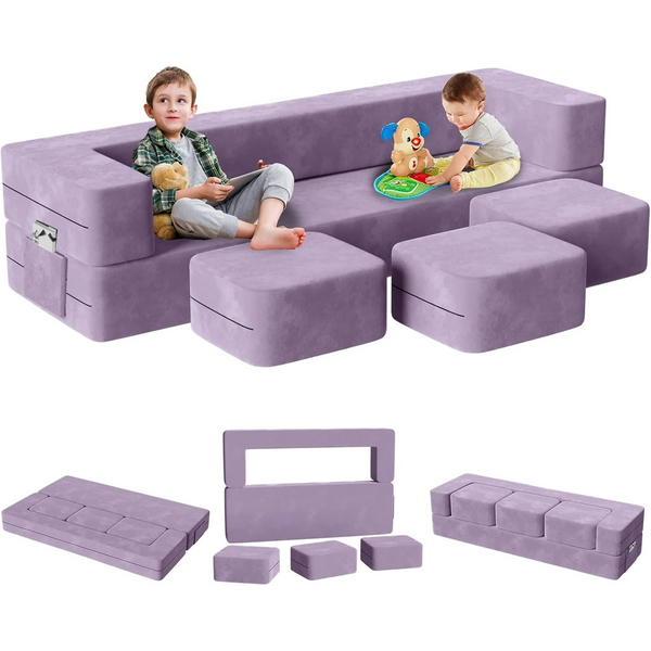 Kids Sofa with 3 Ottomans, 5 in 1 Modular Kids Play Couch for Playroom Bedroom, Extra Large Modular Kids Couch for Boys and Girls, Kids Play Couch for Kids