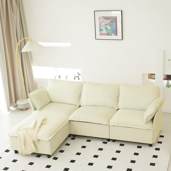 Akaber 100" L-Shaped Cloud Sectional Sofa, Modular Velvet Convertible Sofa Bed with Storage,Plush Living Room Couch(Beige)