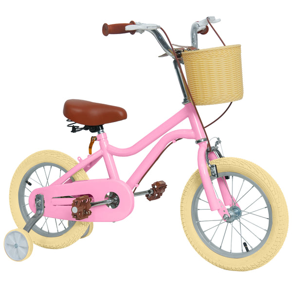 Kids Bike, 14 16 20 inch Girls Bike for 5-14 Girls with Training Wheels, Kickstand, Retro Design Kids' Bicycles with Basket, Girls Bicycle