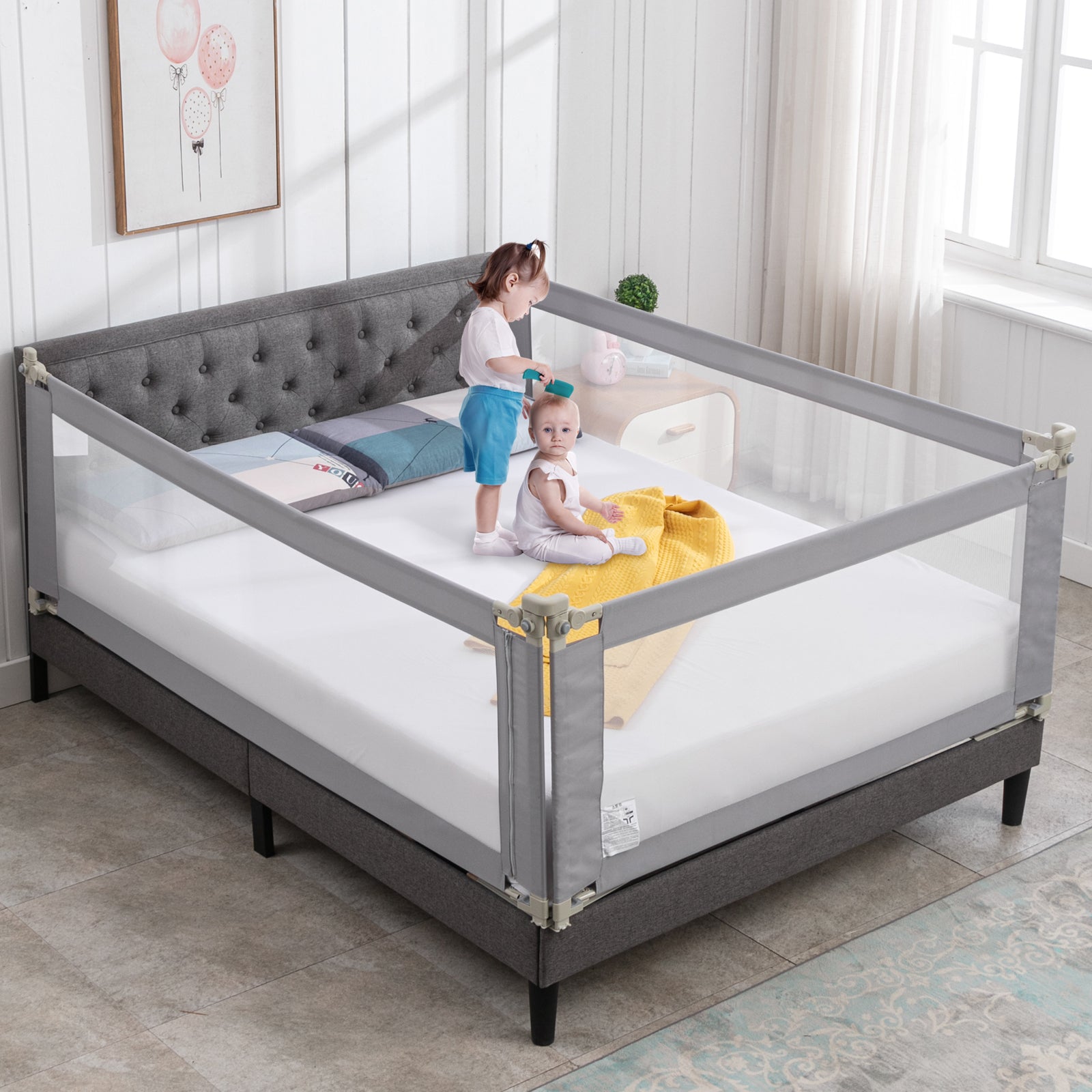 summer infant bed rail replacement parts 3 Pieces Baby bed Rail Guard for Kids, bed rails for Queen size bed (Queen Size), Gray Without Pattern / Queen