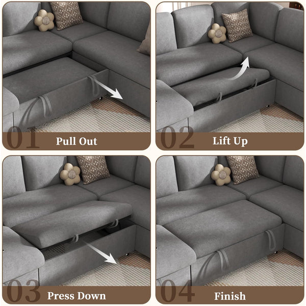 Pipleo 2 Seats Sectional Sleeper Sofa with Pull Out Couch Bed, Modular Cloud Couch with Dual Arm Storage, USB Charging and Adjustable Backrest Sofa