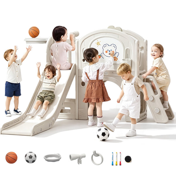 11 in 1 Toddler Slide Set, Linor Indoor Playset for Kids Age 1-3, Outdoor Toddler Climbers, Beige
