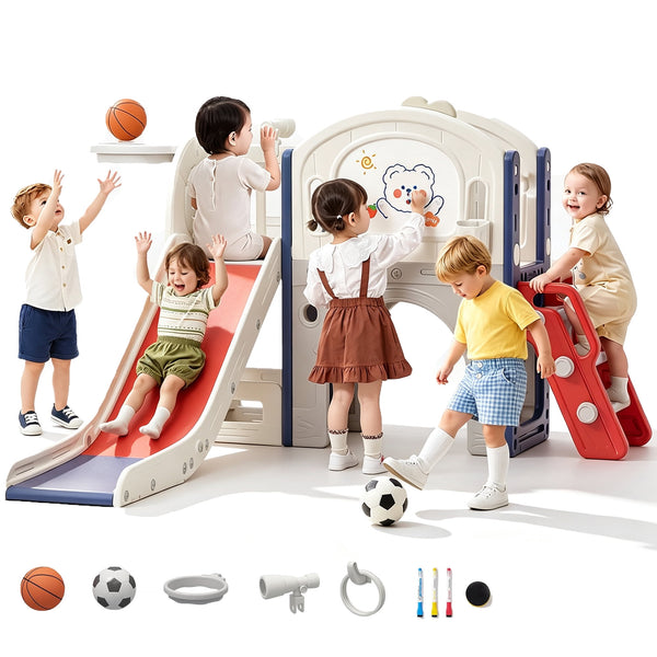11 in 1 Toddler Slide Set, Linor Indoor Playset for Kids Age 1-3, Outdoor Toddler Climbers, Blue