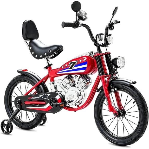 16 Inch Moto Style Kids Bike for Boys Girls, NEORIVER Kids Bicycles for 3-9 Years Old with Training Wheels