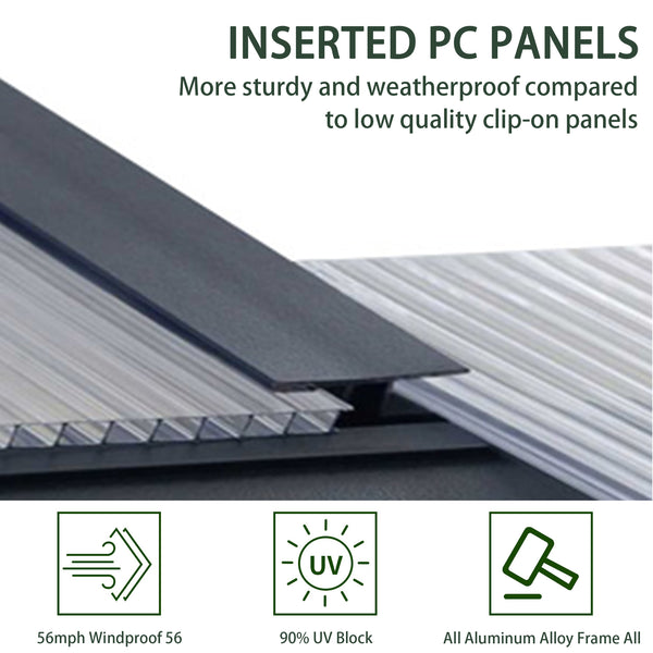 Polycarbonate Greenhouses, 8x14 FT Green Houses for Outside with 4 Adjustable Roof Vents, Walk-in Aluminum Frame Greenhouse with Sliding Doors for Garden Backyard