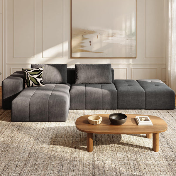 130" Cloud Sectional Couch with L-Shape Chaise, Akaber Modern Modular Sofa with Deep Seat, Upholstered Couches for Living Room Bedroom