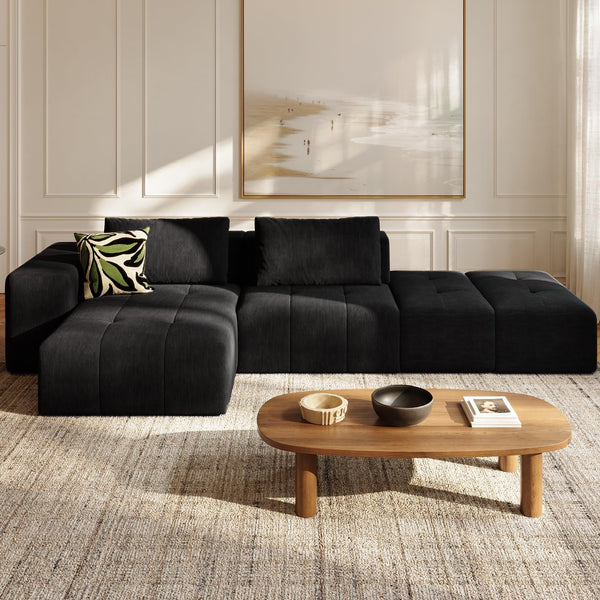 130" Cloud Sectional Couch with L-Shape Chaise, Akaber Modern Modular Sofa with Deep Seat, Upholstered Couches for Living Room Bedroom