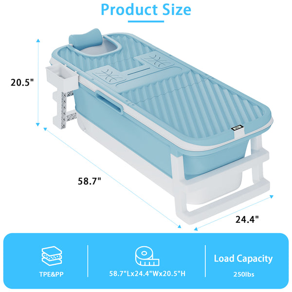 Large 58" Foldable Tub with LED Temperature Display, Storage Basket, and Lid - Luxuriate in Comfort