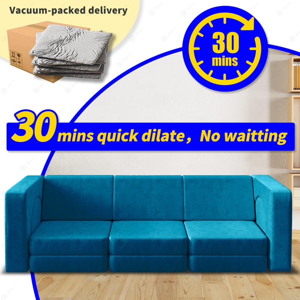Wanan Toddler Couch, Modular Kids Sofa Foldable Loveseat with 2 Ottomans, Washable Cover, Navy