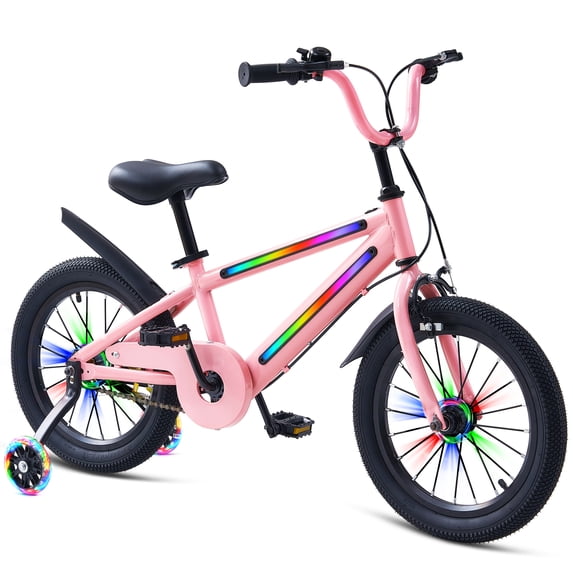 16 Inch Lighted Kids Bike for Boys & Girls，Kids Bicycle w/LED Light-up and Training Wheels