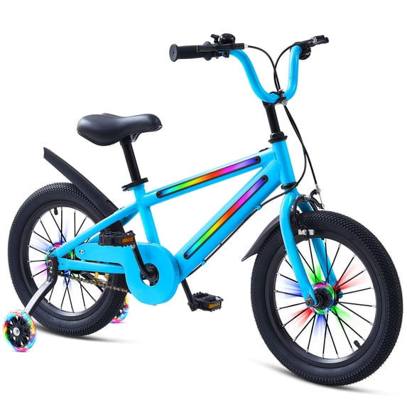 16 Inch Lighted Kids Bike for Boys & Girls，Kids Bicycle w/LED Light-up and Training Wheels