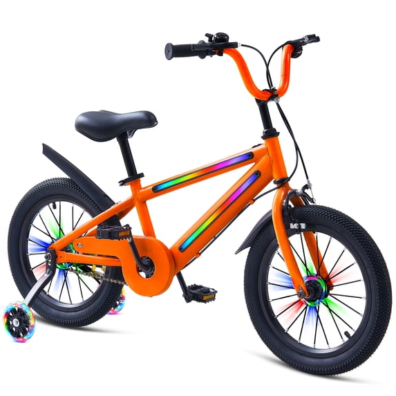 16 Inch Lighted Kids Bike for Boys & Girls，Kids Bicycle w/LED Light-up and Training Wheels