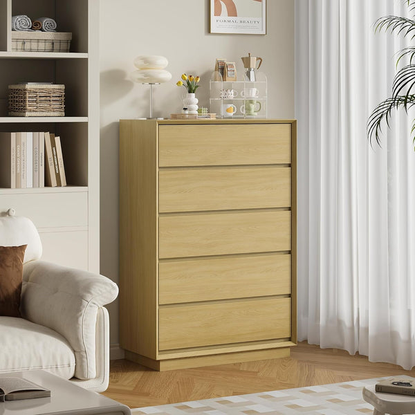 Akaber US 47'' Tall Dresser for Bedroom, Rustic Wood Dresser with 5 Deep Chests of Drawers for Bedroom, Hallway and Entryway