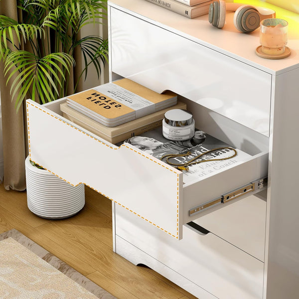 Akaber US 4 Drawer Dresser, 47.2" Modern Dresser and Chests of Drawers with LED Lights, Tall Chest of Drawers with Charging Station for Bedroom, Living Room