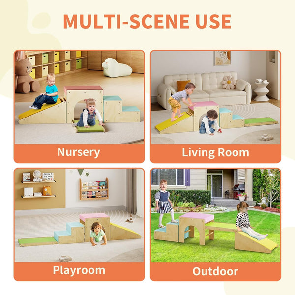 Wanan 4-in-1 Pikler Triangle Set with Soft Play Climbing for Toddlers