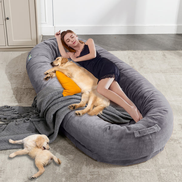 Large Human Dog Bed, BeanBag Doggie Bed for People Adults Kids Pets , Faux Fur Dog Bed with Storage