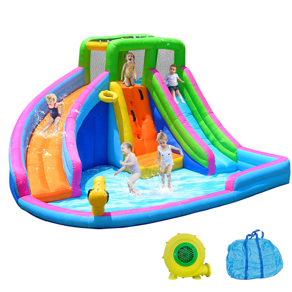 Inflatable Water Slide, 8 in 1 Water Inflatable Slide for Kids and Adults, 2 Large Water Slide (Dual Slide)