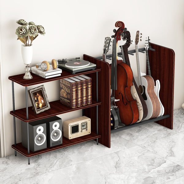 Multiple Guitar Stand, Record Player Stand 5 Guitar Rack Holder, 3-tier Storage Shelf