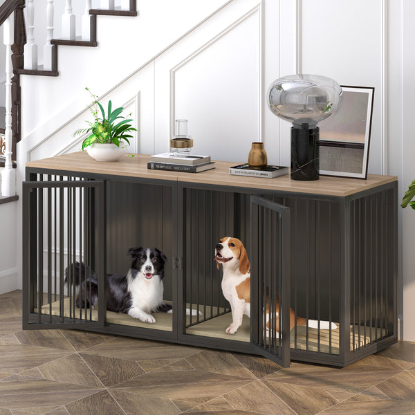 Linor All Steel Frame Large Dog Crate Furniture with Double Doors for 2 Dogs