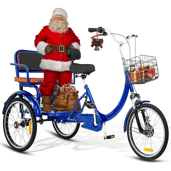 Pipleo 20" Adult Tricycle with Rear Seats, 3-Wheel Bikes, Baskets, for Senior