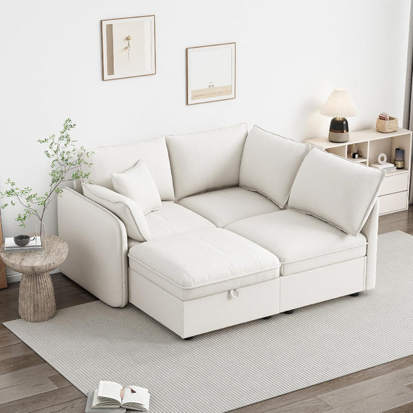 Akaber Modular Sectional Sofa, 107 Inch U Shaped Couch with Movable Storage Ottoman, 25 Inch Deep Seat, Cloud Couches for Living Room, Beige