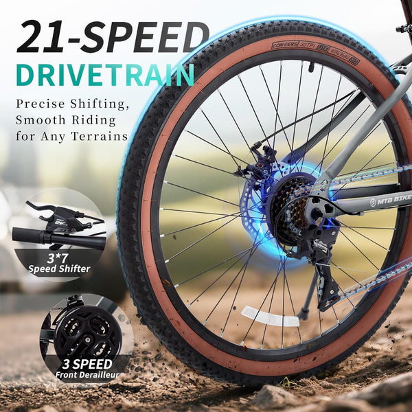 Mountain Bike for Kids, Akaber 24'' Boys Bike, MTB Bicycle 21-Speed with Internal Cable Routing, Suspension Fork, Dual Disc Brakes, 2.125" Tires, Ergonomic Grips