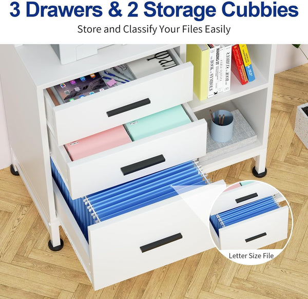 3 Drawer File Cabinet, Vertical Filing Cabinets for Home Office Organization, Stylish Office Shelves and Bookshelf with Drawers - A4 and Letter Size Compatible