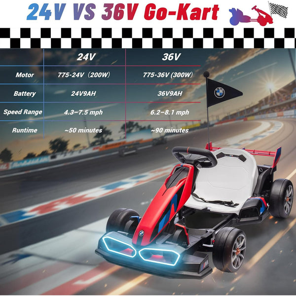 Licensed BMW Electric Go Kart for Kids 6-12, 24V 9AH Drift Kart Ride on Toys, Dual 200W Motors, Adjustable Seat, Drift Mode, 2 Speed, LED Lights