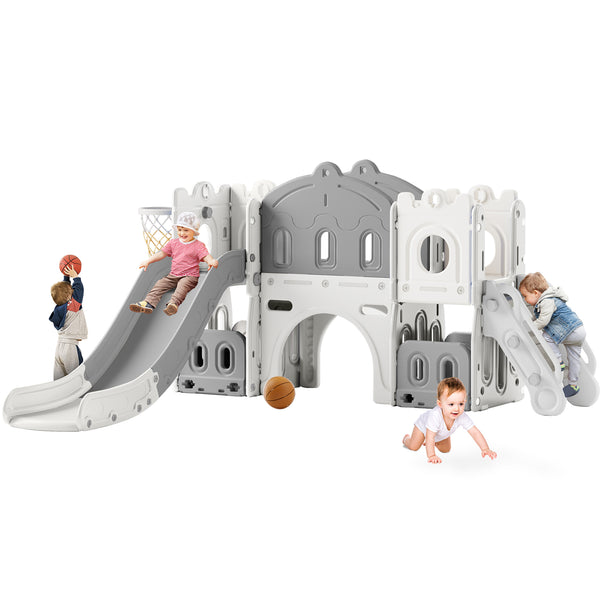 Linor 7-in-1 Toddler Complete Indoor Playset/Playground with Slide, Climber, Basketball Hoop, Tunnel Crawl, and Storage