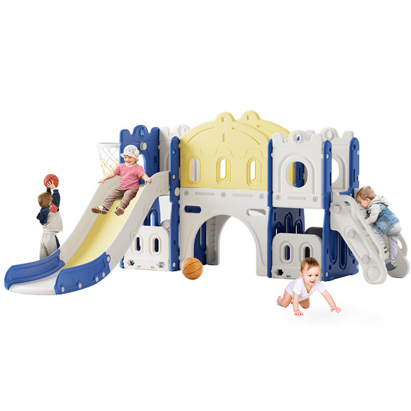 Linor 7-in-1 Toddler Complete Indoor Playset/Playground with Slide, Climber, Basketball Hoop, Tunnel Crawl, and Storage