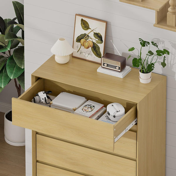 Akaber US 47'' Tall Dresser for Bedroom, Rustic Wood Dresser with 5 Deep Chests of Drawers for Bedroom, Hallway and Entryway