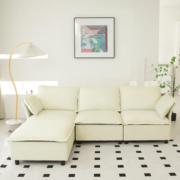 Akaber 100" L-Shaped Cloud Sectional Sofa, Modular Velvet Convertible Sofa Bed with Storage,Plush Living Room Couch(Beige)