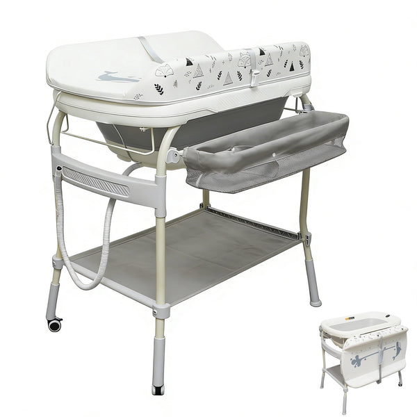 2 in 1 Baby Bathtub with Changing Table, Wanan Waterproof Diaper Changing Station Portable Changing Table