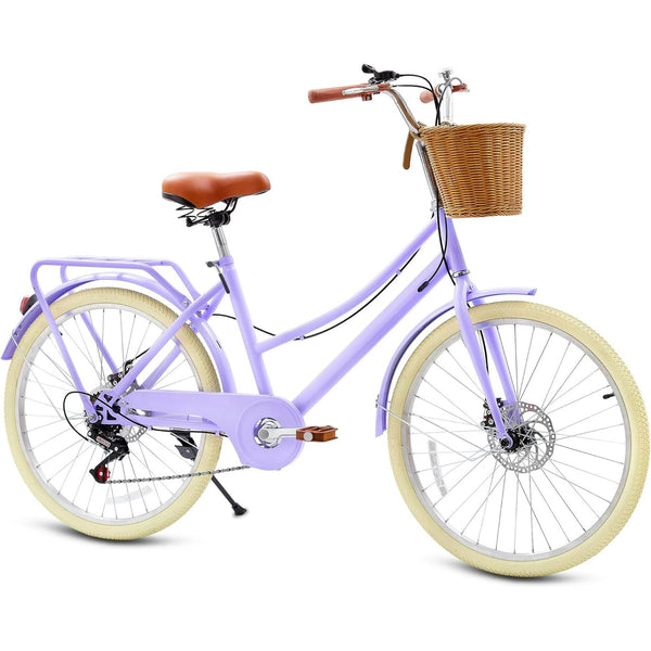 20 Inch Girls Bike, Wanan Kids Bike for 6-15 Years with Rattan Basket, Lightweight Carbon Steel Frame, Kids Bicycles 7-Speed Cruiser