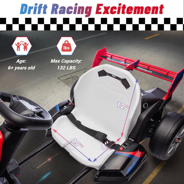 Licensed BMW Electric Go Kart for Kids 6-12, 24V 9AH Drift Kart Ride on Toys, Dual 200W Motors, Adjustable Seat, Drift Mode, 2 Speed, LED Lights