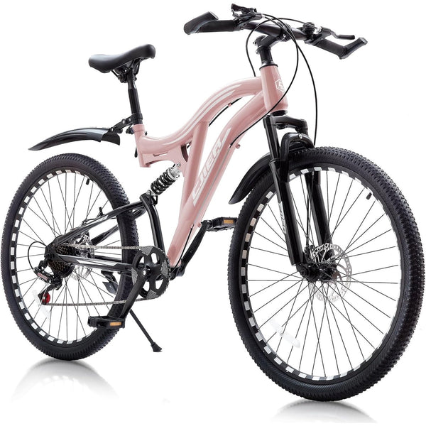 24" Adults Bicycles, Akaber Mountain Bike for Men, Full Dual Suspension MTB Bicycle, 7-Speed High-Carbon Steel Frame, Double Disc Brake