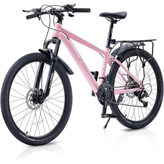 NEORIVER 26 Inch Kids Mountain Bike for Girls 6+, 21-Speed All-Terrain Bicycle with Suspension Fork, Dual Disc Brakes, Rear Rack & Internal Cable Routing